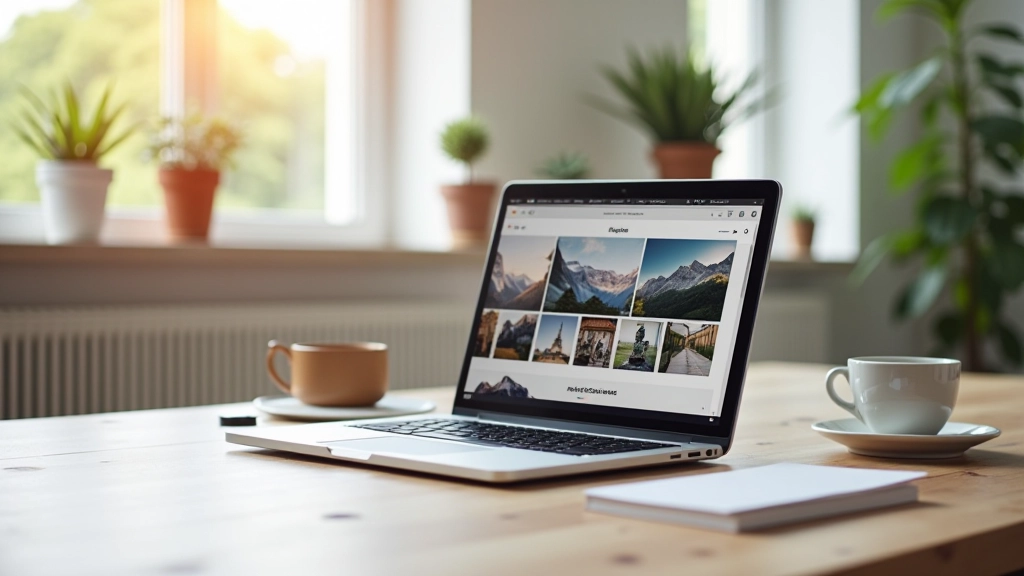 Écran d'ordinateur affichant un portfolio de photos en ligne, interface de plateforme stock