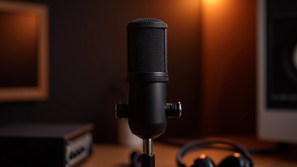 Microphone professionnel de studio d'enregistrement avec équipement audio haute qualité et interface d'édition